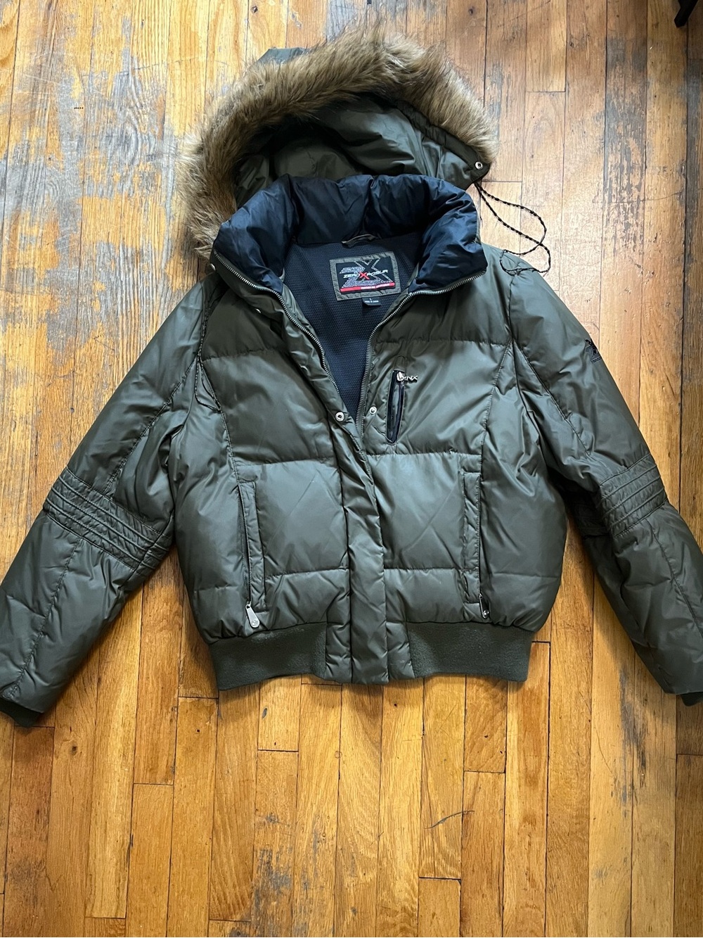 ZeroXposur women’s Olive Green Puffer Jacket with Faux-Fur Hood